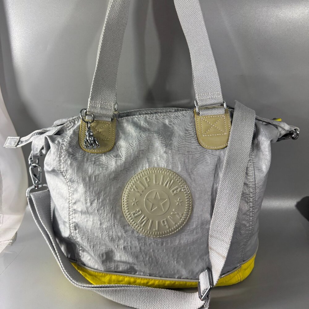 Kipling Gray/Yellow Nylon Large Shopper Bag